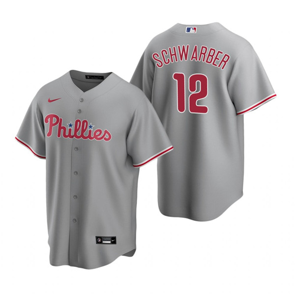 Men's Philadelphia Phillies #12 Kyle Schwarber Gray Cool Base Stitched Jersey