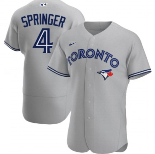 Men's Toronto Blue Jays #4 George Springer Gray Flex Base Stitched Jersey Men's Toronto Blue Jays #4 George Springer Gray Flex Base Stitched Jersey