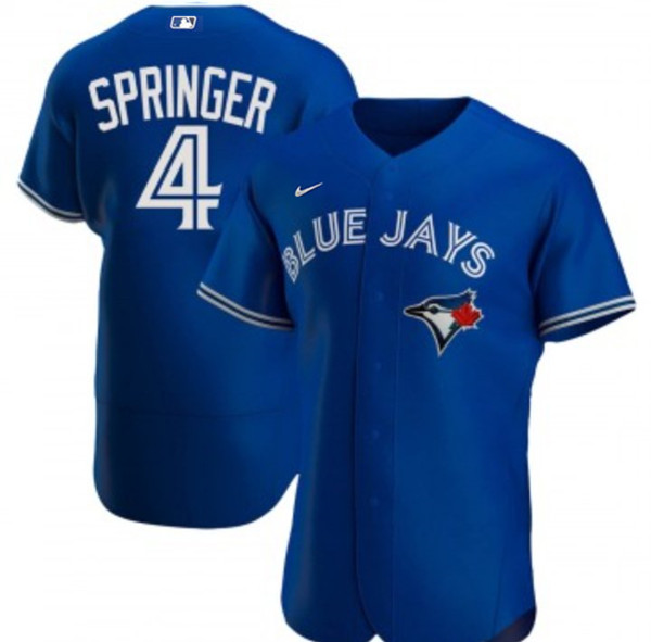Men's Toronto Blue Jays #4 George Springer Royal Flex Base Stitched Jersey Men's Toronto Blue Jays #4 George Springer Royal Flex Base Stitched Jersey