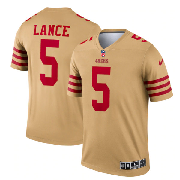 Men's San Francisco 49ers #5 Trey Lance 2022 New Gold Inverted Legend Stitched Football Jersey Men's San Francisco 49ers #5 Trey Lance 2022 New Gold Inverted Legend Stitched Football Jersey