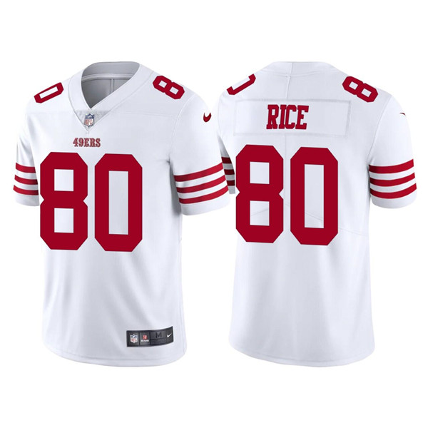 Men's San Francisco 49ers #80 Jerry Rice 2022 New White Vapor Untouchable Stitched Jersey Men's San Francisco 49ers #80 Jerry Rice 2022 New White Vapor Untouchable Stitched Jersey