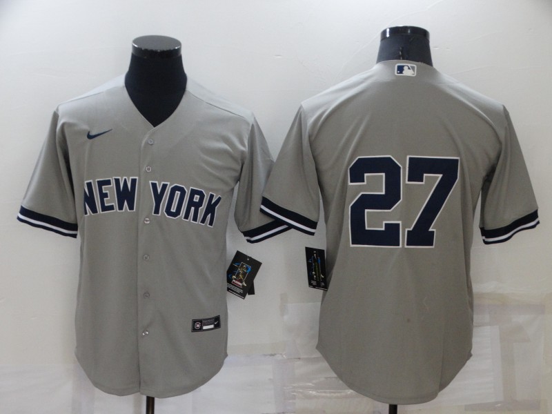 Men's New York Yankees #27 Giancarlo Stanton No Name Grey Stitched Nike Cool Base Throwback Jersey Men's New York Yankees #27 Giancarlo Stanton No Name Grey Stitched Nike Cool Base Throwback Jersey