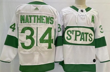 Men's Toronto Maple Leafs #34 Auston Matthews White 2019 St Pats Authentic Jersey