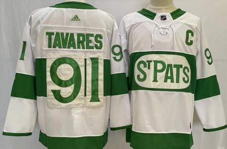 Men's Toronto Maple Leafs #91 John Tavares White 2019 St Pats Authentic Jersey Men's Toronto Maple Leafs #91 John Tavares White 2019 St Pats Authentic Jersey