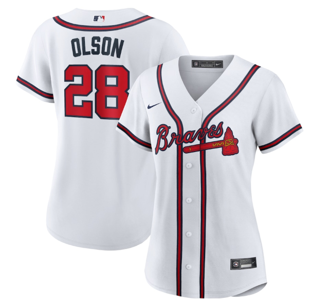 Women's Atlanta Braves #28 Matt Olson White Cool Base Stitched Jersey