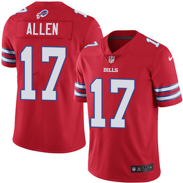 Men's Nike Bills #17 Josh Allen Red Stitched NFL Limited Rush Jersey