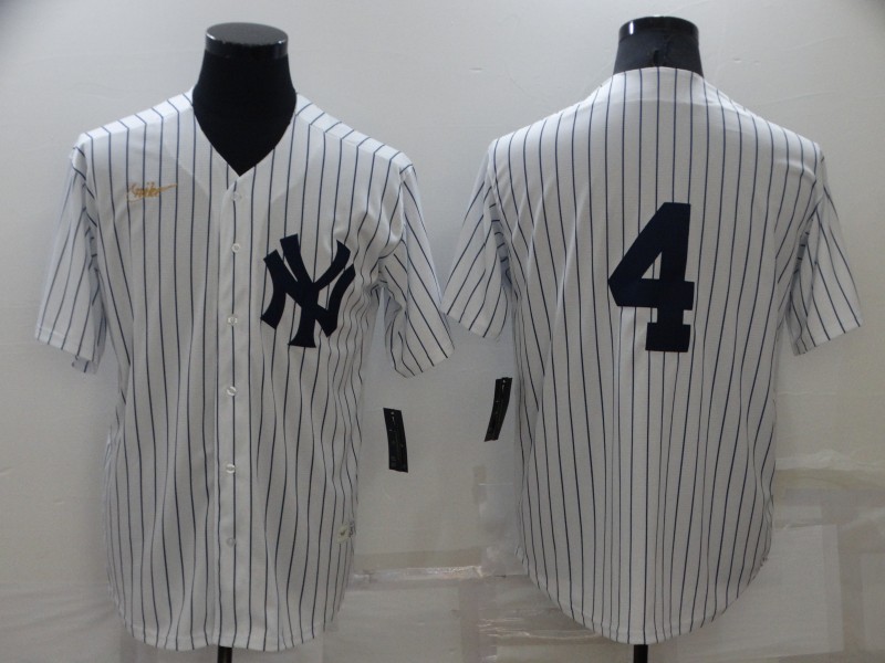 Men's New York Yankees #4 Lou Gehrig No Name White Throwback Stitched MLB Cool Base Nike Jersey
