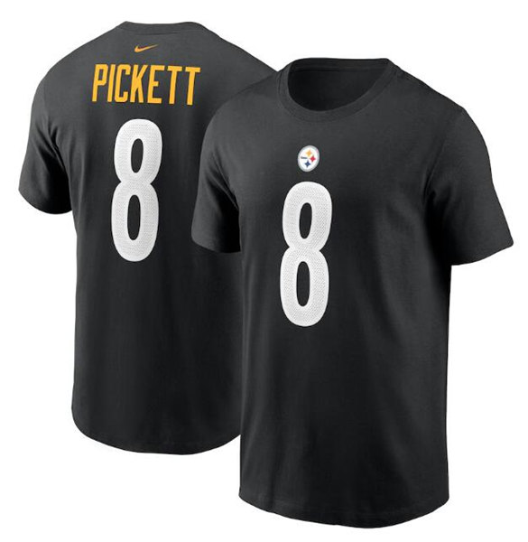 Men's Pittsburgh Steelers #8 Kenny Pickett 2022 Black NFL Draft First Round Pick Player Name & Number T-Shirt