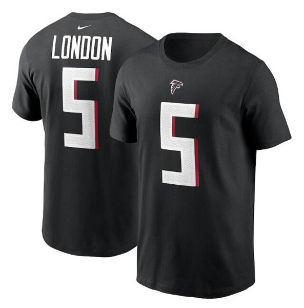 Men's Atlanta Falcons #5 Drake London 2022 Black NFL Draft First Round Pick Player Name & Number T-Shirt