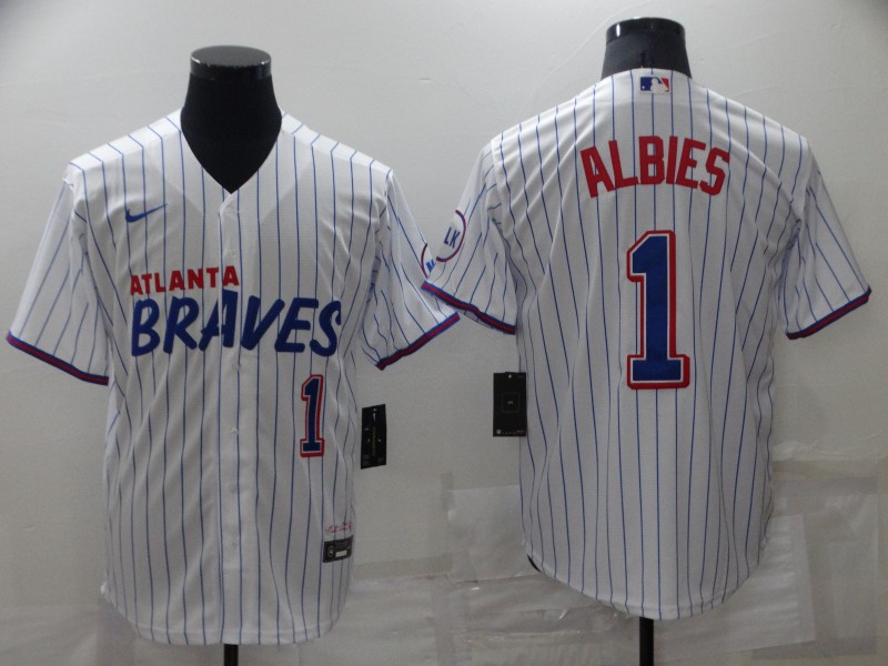 Men's Atlanta Braves #1 Ozzie Albies White 2021 City Connect Stitched MLB Cool Base Nike Jersey Men's Atlanta Braves #1 Ozzie Albies White 2021 City Connect Stitched MLB Cool Base Nike Jersey
