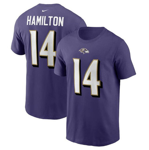Men's Baltimore Ravens #14 Kyle Hamilton 2022 Purple Name & Number T-Shirt