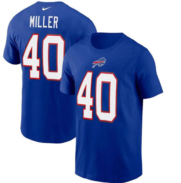 Men's Buffalo Bills #40 Von Miller 2022 Blue Name & Number T-Shirt