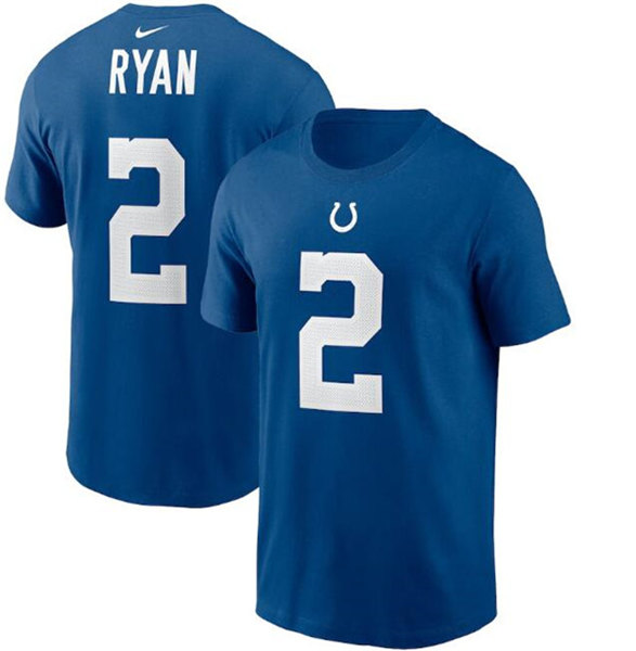 Men's Indianapolis Colts #2 Matt Ryan Blue 2022 Name & Number T-Shirt