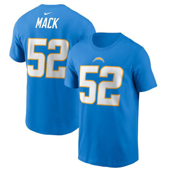 Men's Los Angeles Chargers #52 Khalil Mack 2022 Blue Name & Number T-Shirt