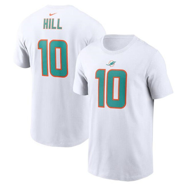 Men's Miami Dolphins #10 Tyreek Hill 2022 White Name & Number T-Shirt