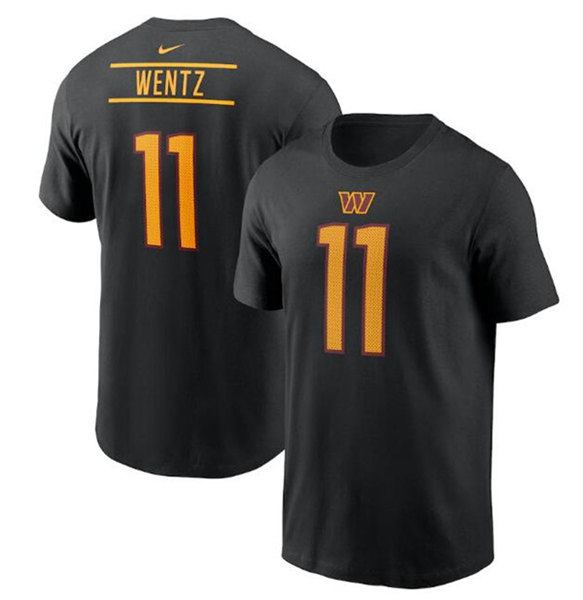 Men's Washington Commanders #11 Carson Wentz 2022 Black Name & Number T-Shirt