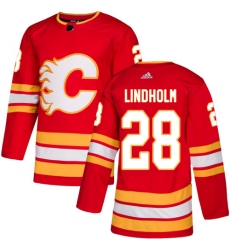 Men's Adidas Calgary Flames #28 Elias Lindholm Red Alternate Authentic Stitched NHL Jersey