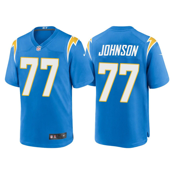 Men's Los Angeles Chargers #77 Zion Johnson Blue Limited Stitched Jersey