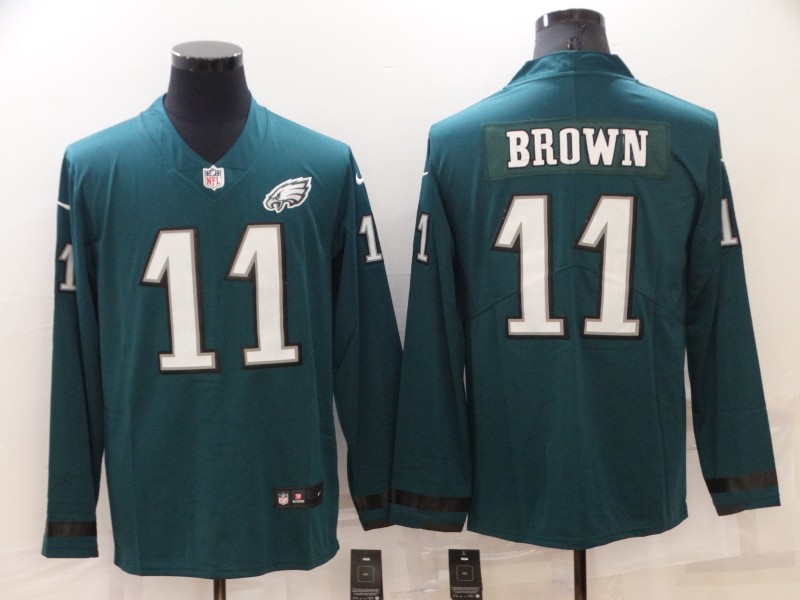 Men's Philadelphia Eagles #11 A. J. Brown Nike Green Therma Long Sleeve Limited Jersey