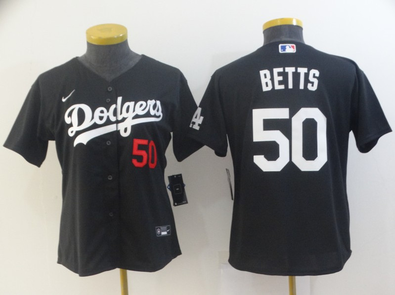 Women's Los Angeles Dodgers #50 Mookie Betts Black Stitched MLB Jersey(Run Small)