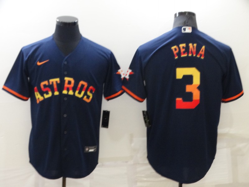 Men's Houston Astros #3 Jeremy Pena Navy Blue Rainbow Stitched MLB Cool Base Nike Jersey
