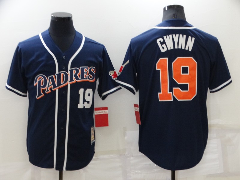 Men's San Diego Padres #19 Tony Gwynn Navy Blue Cooperstown Collection Stitched Throwback Jersey Men's San Diego Padres #19 Tony Gwynn Navy Blue Cooperstown Collection Stitched Throwback Jersey