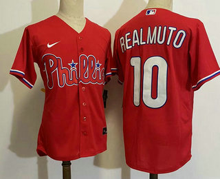Men's Philadelphia Phillies #10 JT Realmuto Red Stitched MLB Cool Base Nike Jersey