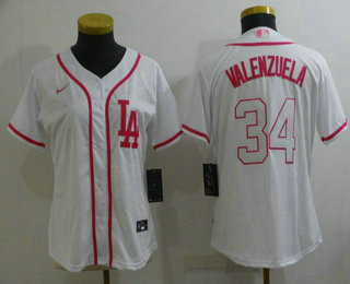 Women's Los Angeles Dodgers #34 Fernando Valenzuela Pink White Stitched Baseball Jersey Women's Los Angeles Dodgers #34 Fernando Valenzuela Pink White Stitched Baseball Jersey