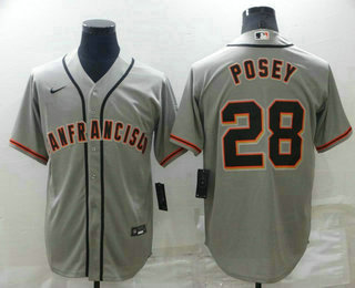 Men's San Francisco Giants #28 Buster Posey Grey Stitched MLB Cool Base Nike Jersey
