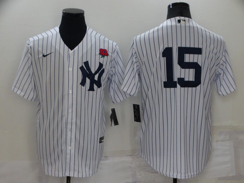 Men's New York Yankees #15 Thurman Munson White No Name Stitched Rose Nike Cool Base Throwback Jersey