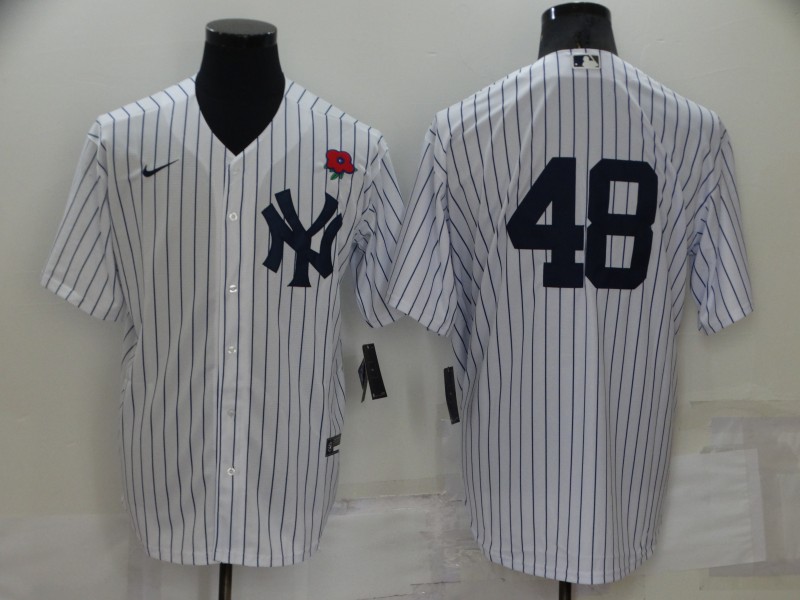 Men's New York Yankees #48 Anthony Rizzo White No Name Stitched Rose Nike Cool Base Throwback Jersey