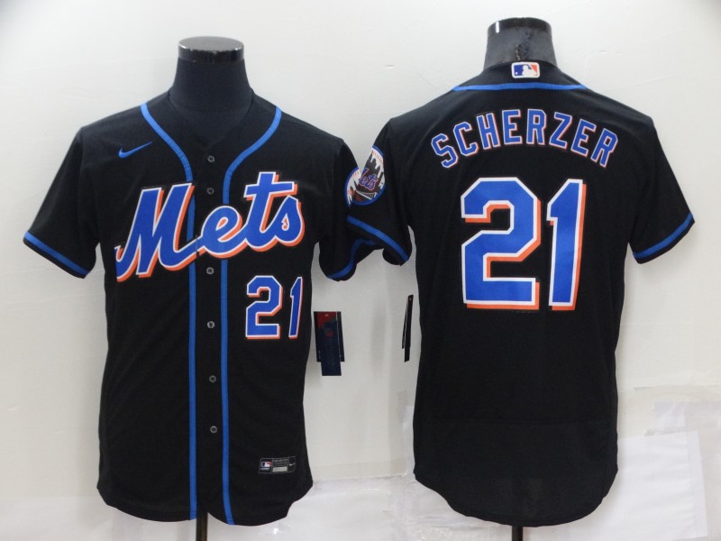Men's New York Mets #21 Max Scherzer Black Stitched MLB Flex Base Nike Jersey
