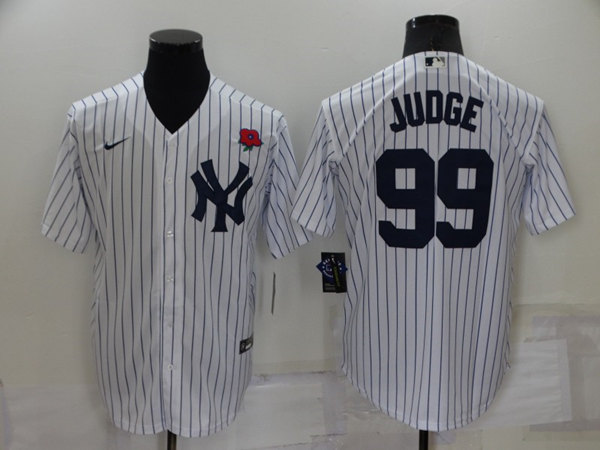 Men's New York Yankees #99 Aaron Judge White Cool Base Stitched Rose Baseball Jersey
