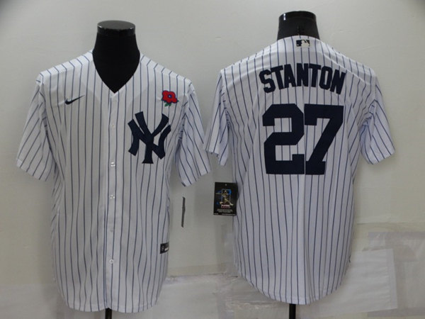 Men's New York Yankees #27 Giancarlo Stanton White Cool Base Stitched Rose Baseball Jersey