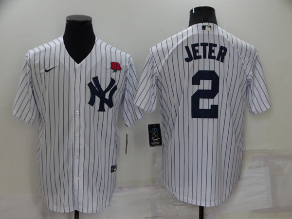 Men's New York Yankees #2 Derek Jeter White Cool Base Stitched Rose Baseball Jersey