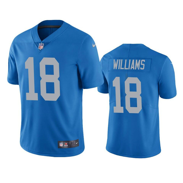 Men's Detroit Lions #18 Jameson Williams Blue Vapor Untouchable Limited Stitched Jersey
