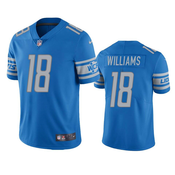 Mens Detroit Lions #18 Jameson Williams Blue Vapor Untouchable Limited Stitched Jersey