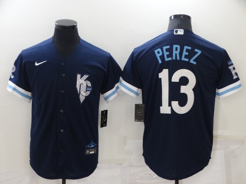Men's Kansas City Royals #13 Salvador Perez 2022 Navy City Connect Cool Base Stitched Jersey Men's Kansas City Royals #13 Salvador Perez 2022 Navy City Connect Cool Base Stitched Jersey