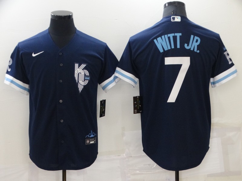 Men's Kansas City Royals #7 Bobby Witt Jr. 2022 Navy City Connect Cool Base Stitched Jersey Men's Kansas City Royals #7 Bobby Witt Jr. 2022 Navy City Connect Cool Base Stitched Jersey