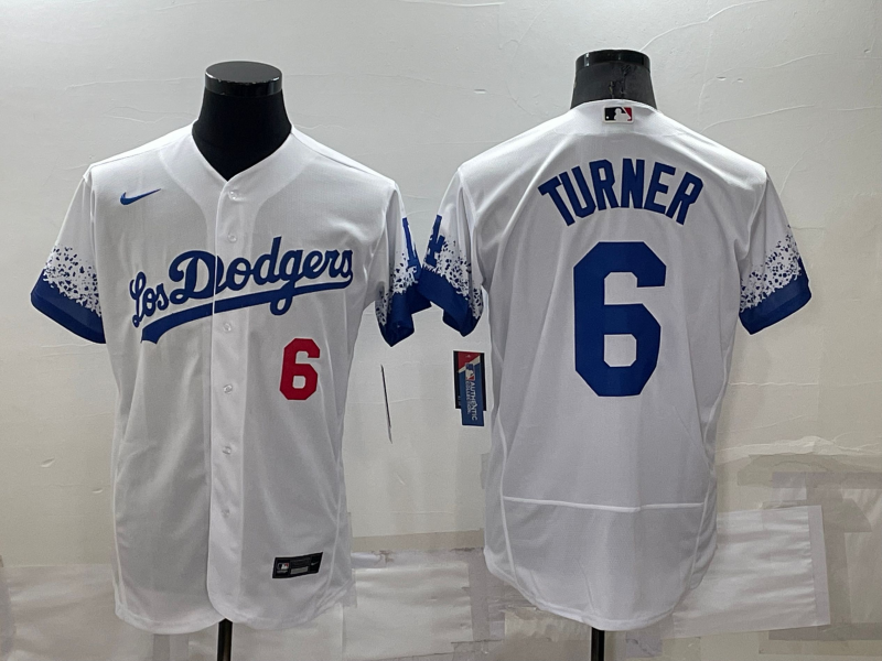 Men's Los Angeles Dodgers #6 Trea Turner White 2022 City Connect Flex Base Stitched Jersey Men's Los Angeles Dodgers #6 Trea Turner White 2022 City Connect Flex Base Stitched Jersey