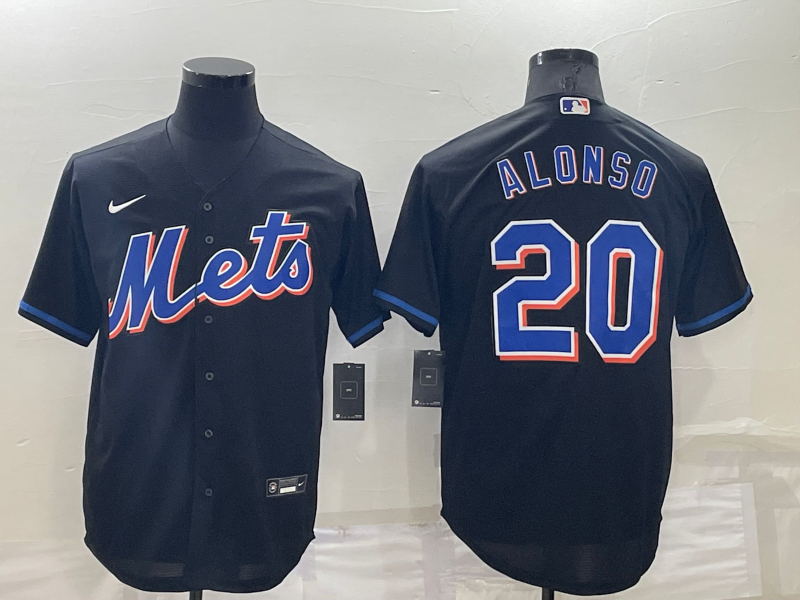 Men's New York Mets #20 Pete Alonso Black Stitched MLB Cool Base Nike Jersey
