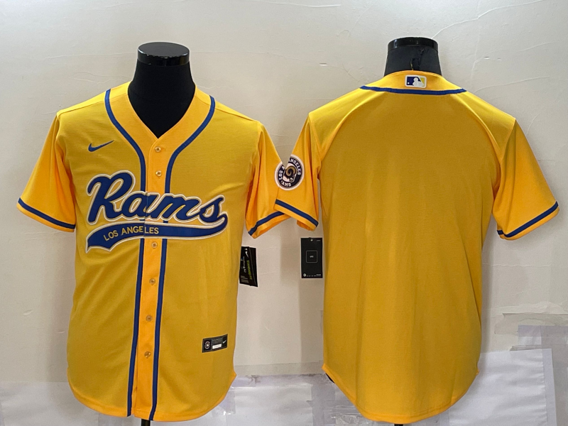 Men's Los Angeles Rams Blank Yellow Stitched MLB Cool Base Nike Baseball Jersey