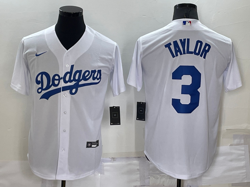 Men's Los Angeles Dodgers #3 Chris Taylor White Stitched MLB Cool Base Nike Jersey