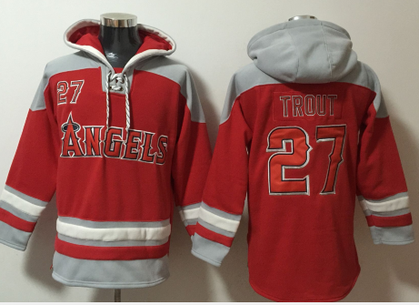 Men's Los Angeles Angels Of Anaheim #27 Mike Trout Red Ageless Must Have Lace Up Pullover Hoodie