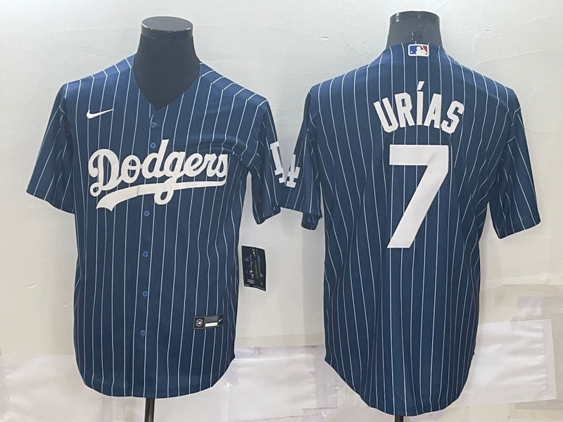Men's Los Angeles Dodgers #7 Julio Urias Navy Blue Pinstripe Stitched MLB Cool Base Nike Jersey Men's Los Angeles Dodgers #7 Julio Urias Navy Blue Pinstripe Stitched MLB Cool Base Nike Jersey