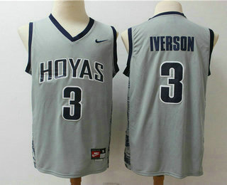 Men's Georgetown Hoyas #3 Allen Iverson Gray College Basketball Nike Jersey