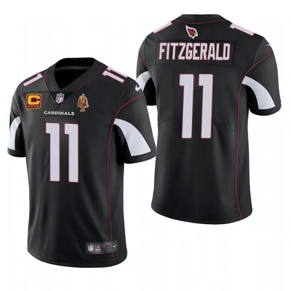 Men's Arizona Cardinals #11 Larry Fitzgerald Black With C Patch & Walter Payton Patch Limited Stitched Jersey