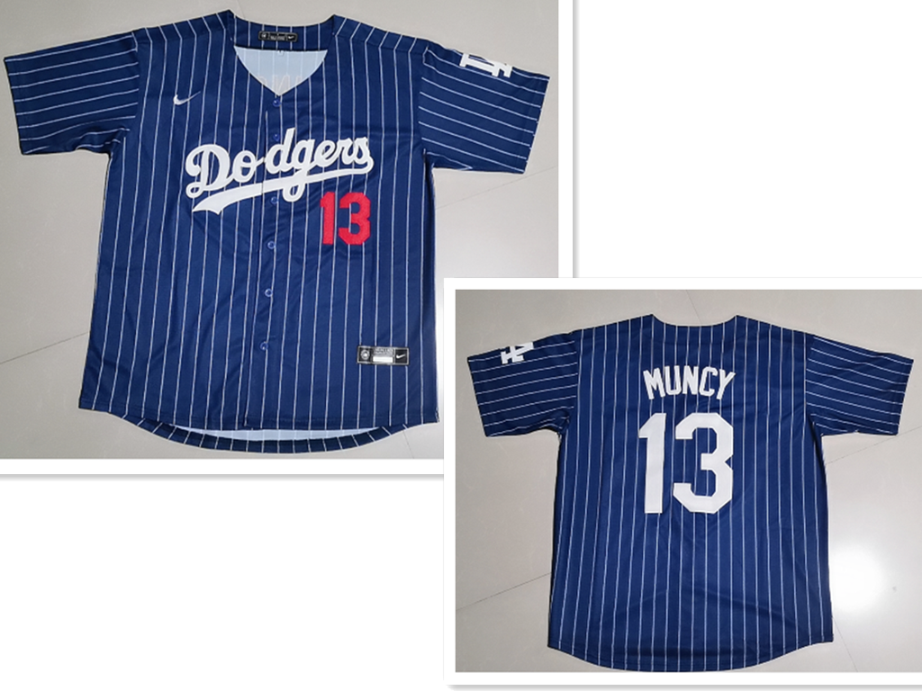 Men's Los Angeles Dodgers #13 Max Muncy Navy Blue Pinstripe Stitched MLB Cool Base Nike Jersey