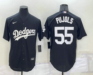 Men's Los Angeles Dodgers #55 Albert Pujols Black Turn Back The Clock Stitched Cool Base Jersey