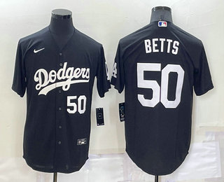 Men's Los Angeles Dodgers #50 Mookie Betts Number Black Turn Back The Clock Stitched Cool Base Jersey
